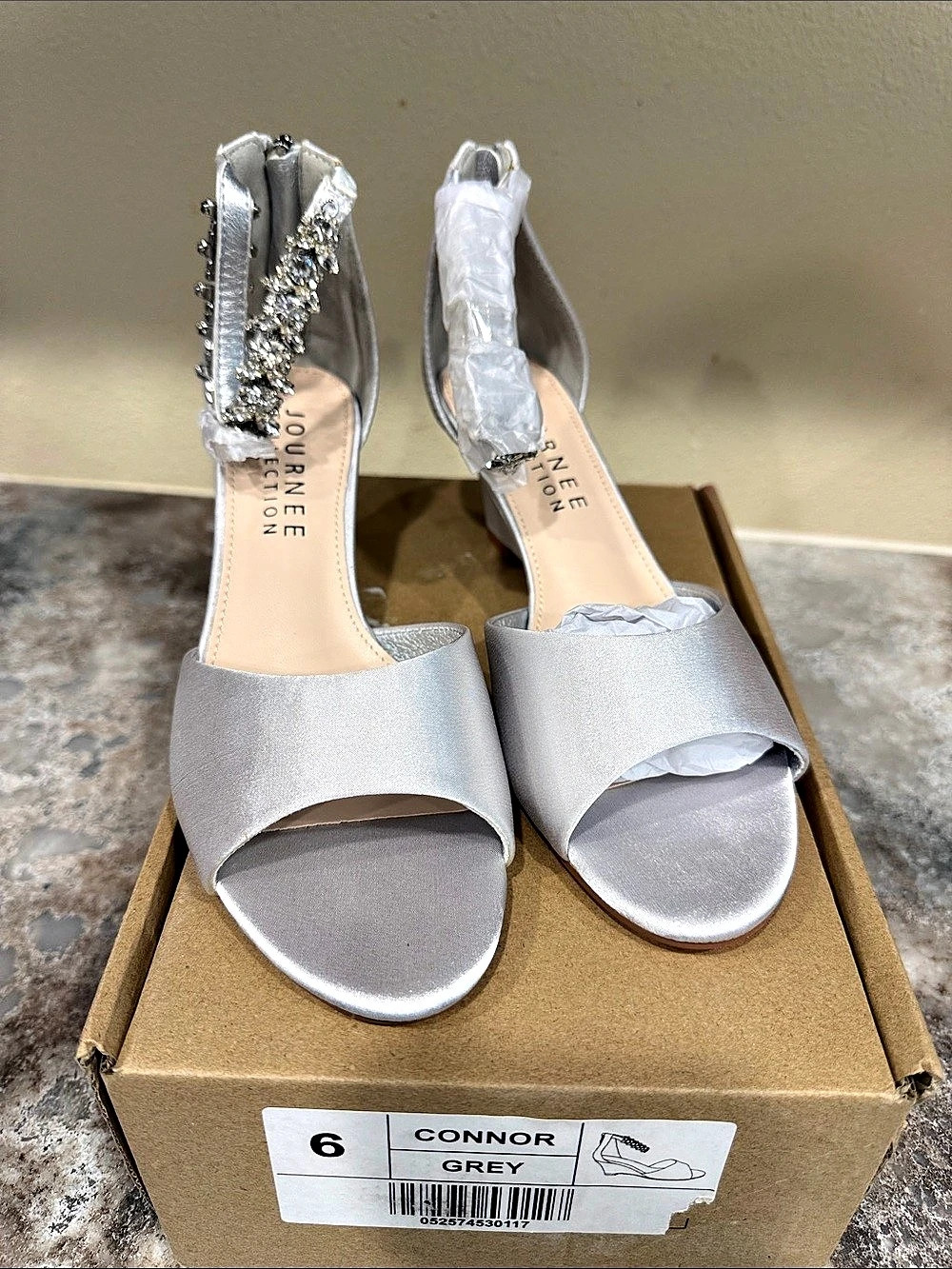 Journee Collection Connor Wedge Silver Embellished Wedge Sandals US 6